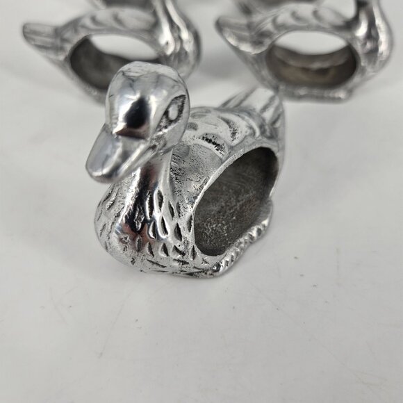 Vintage Pewter Metal Silver Napkin Rings Duck Animal Bird Ornithology Set of 5 - Picture 7 of 10